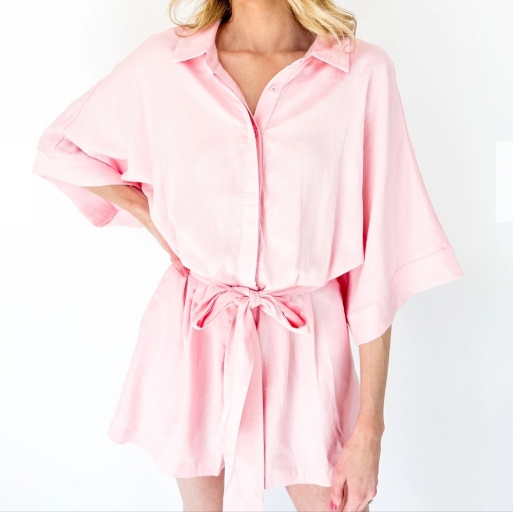 SOLID BUTTON DOWN COLLARED ROMPER